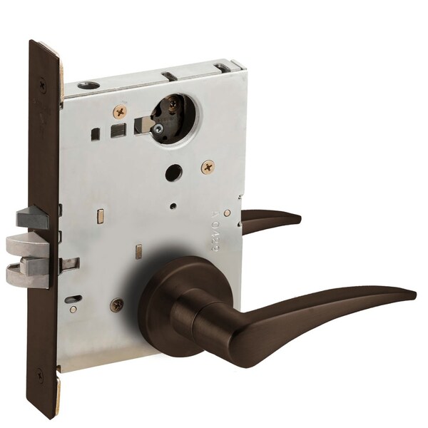 Schlage Grade 1 Entrance Office Mortise Lock, Less Cylinder, 12 Lever, A Rose, Dark Oxidized Satin Bronze Oi L9050L 12A 613 RH - main